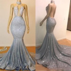 2021 Backless Zeemeermin Lange Avondjurken Hang Hals Tule Applicaties Kralen Lovertjes Custom Made Formele Avondjurken Prom Party D276U