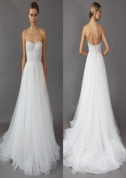 2021 Robes de mariée sans dos mira zwillinger sexy chérie appliques aline en dentelle percus sur les robes nuptiales de plage 2972621