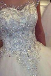 2021 Robe de mariée robe de bal nouvelle magnifique princesse éblouissante mariée image réelle luxueux tulle strass à la main cristal Sheer2982