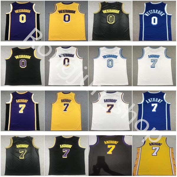 2021 Basketball Maillots 8 24 Hommes Carmelo Anthony 7 Russell Westbrook 0 Bleu Blanc Jaune Violet Noir Couleur 6 James Gros