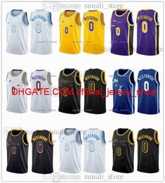 2021 Maillots de basket-ball Russell Westbrook 0 City Blanc Noir Violet Jaune Bleu Couleur S