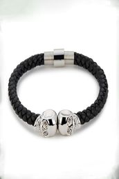 2021 BC Jewelry Sells Fashion Mens Mentine en cuir authentique tressé Northskull Bracelets Double Skull Bangle BC0025450328