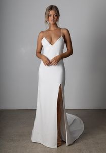 2021 plage sirène robe de mariée Sexy dos nu côté fendu longue Satin robes de mariée été Simple Boho robes de mariée