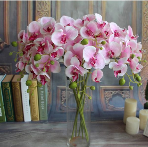 2021 hermosa seda Artificial de 78cm de longitud Phalaenopsis mariposa orquídea hoja maceta arreglo floral para decoración de cumpleaños de boda