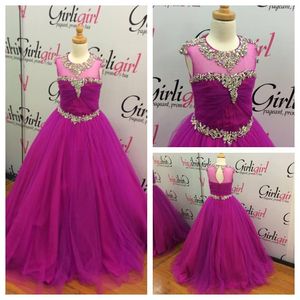 2021 Mooie Purple Girls Pageant -jurken met Crew Neck and Crystals Details Real Photo Rhinestones geplooide Tule Girls Prom -jurken C 241Q
