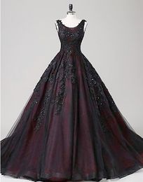 2021 robes de mariée gothiques noires et rouges robe de bal scoop dentelle perlée tulle corset dos princesse non blanc robes de mariée sur mesure