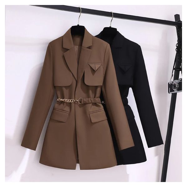 Femmes Vêtements d'extérieur Vestes Femmes Vêtements Automne Hiver Bureau Dames Élégant Solide Veste Manteau Femmes À Manches Longues Taille Haute Ceinture En Métal Blazer Manteaux 2024