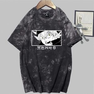 2021 Black Clover Hot Anime Korte Mouw Ronde hals Tie Dye Casual Losse T-shirt Y0809
