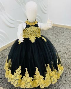 Robes de demoiselle d'honneur en dentelle noire, robe de bal perlée en Tulle, robes de mariage de concours d'anniversaire pour enfants, 2021