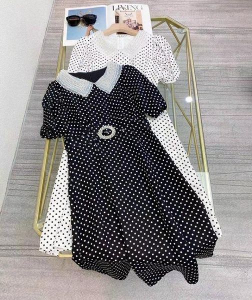 2021 BlackWhite Peter Pan Collar Mangas cortas Mujeres039s Vestido Diseñador Puntos Imprimir Cuentas Milan Runway Vestido 2021065984179