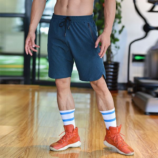 2021 bleu hommes Shorts de course avec poche zippée été séchage rapide Fitness musculation pantalons de survêtement Gym Sport pantalons d'entraînement