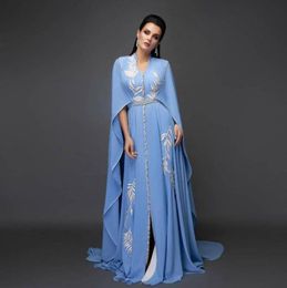 2021 bleu plus taille arabe aso ebi sexy mousseline de mousseline de mousseline Caftan robes broderies cristaux soirée formelle deuxième robe de réception 7757256