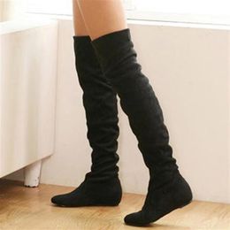 2021 Bottes Taille 34-43 Femmes d'hiver Automne Fashion Fashion Plat Bottom Over the Knee High Leg Suede Long2697