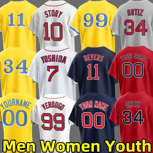 2024 Rafael Devers Baseball Jerseys Yoshida Masataka Trevor Story David Ortiz Triston Casas Bobby Dalbec Jarren Duran Carl Yastrzemski Men Women Kids Jersey