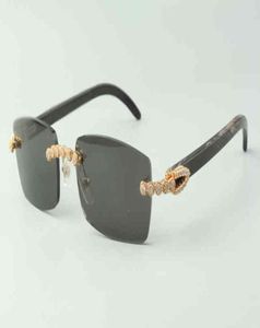 2021 Bouquet Diamond Sunglass 3524012 avec lentille en verre de corne de buffle texturé noir naturel 30 épaisses 4nv98568002