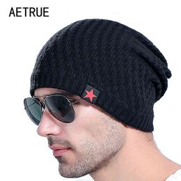 2021 Merk Mannen Gebreide Muts Mutsen Mannen Winter Hoeden Voor Mannen Motorkap Skullies Caps Vrouwen Winter Beanie Warm dikker Baggy Masker Hoeden Y21111