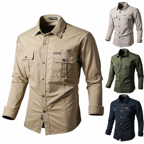 2021 Marque Hommes Chemise Tactique Automne Pêche Armée Chemises Militaires Hommes Casual Lg Manches Travail En Plein Air Cargo Cott Chemises Hommes w7UD #