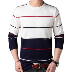2021 Gloednieuwe Casual Gebreide Trui Mannen Pullover Kleding Mode Tops Kleding Gebreide Gestreepte Warm Heren Sweaters Pullovers 91503 Y0907