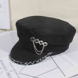 2021 Britse vlinder ketting Flat Top Navy Hat Dames Koreaanse Mode Elegante Duck Tong Spring and Summer