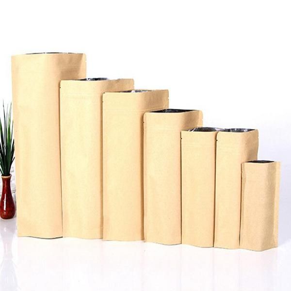 2021 sacs de poche d'aluminisation de Kraft brun, sac de papier d'aluminium de papier kraft debout refermable fermeture à glissière joint de qualité alimentaire