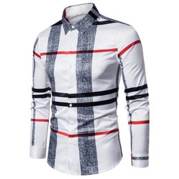 2021 Business Casual Plaid Shirt Mannen Formele Werkkleding Trouwjurk Slanke Sociale Feestkleding Kaki Geruit Shirt