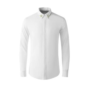 Chemise à manches longues pour hommes d'affaires, couleur unie, couleur or, col brodé d'animaux, marque Slim, grande taille, 2021