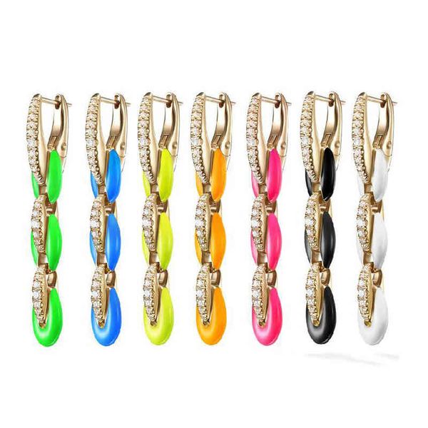 Bijoux colorés en forme de bonbon pour femmes, bijoux en émail néon, perles de museau de cochon, couleur or arc-en-ciel, boucles d'oreilles pendantes, 2021