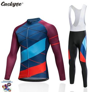 CASKYTE Pro Team-Camiseta de Ciclismo de manga larga, conjunto de pantalones con pechera, Ropa de Ciclismo de montaña, uniforme, 2021