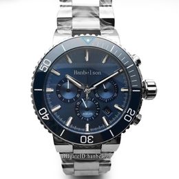 2021 Keramiklünette Herren-Sportuhren Blaues Zifferblatt VK 63 Quarzwerk Armbanduhren Chronographenuhr 46 mm Schwarzes Datum Metalluhr 2769