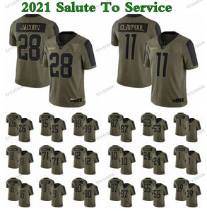 Personalizar 32 Equipo 2021 Saludo al servicio Camisetas de fútbol de oliva Bo Jackson Tomlinson Rice Moss Carson Wentz Tagovailoa Gibson Burrow Joey Bosa Trevon Diggs Stefon