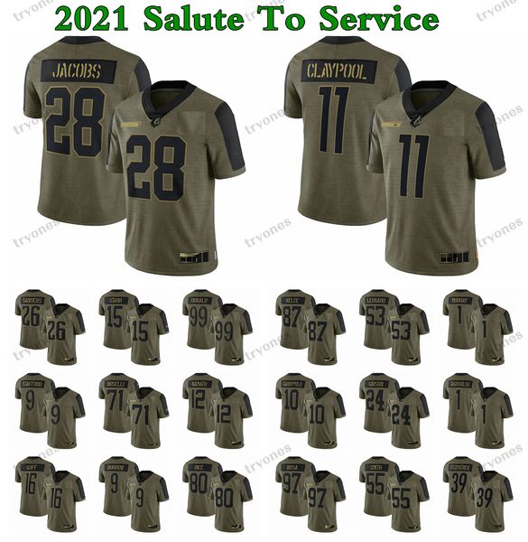 Personnalisez 32 Team 2021 Salute To Service Olive Football Jerseys Bo Jackson Tomlinson Rice Moss Carson Wentz Tagovailoa Gibson Burrow Joey Bosa Trevon Diggs Stefon