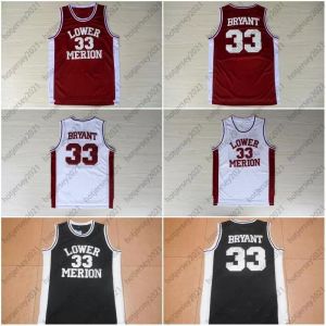 2021 Pas Cher # 33 Bryant Lower Merion Basketball Jersey Cousu Lycée Lower Merion Blanc Rouge Noir Retro Basketball Jersey