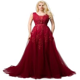 2021 Robes de bal de soirée longue en tulle bon marché col en V profond sans manches en dentelle appliques bas du dos corset robe de soirée formelle pour les femmes231M