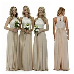 2021 Goedkope Sexy Strand Champagne Bruidsmeisjes Jurken Lacetop Chiffon Bruidsmeisjes Jurk Plus Size Bruiloft Gastsjurken Country Maid of Honour Jurk