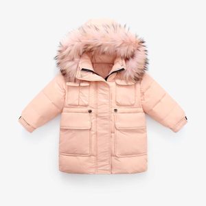 2021 niños 90% invierno pato blanco abajo chaqueta niño niña ropa traje de nieve al aire libre abrigo con capucha niños parka ropa de piel real H0909