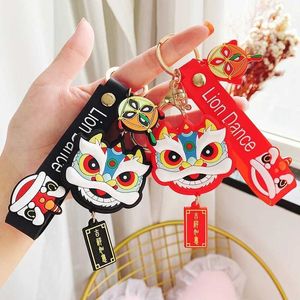 2021 Dessin animé chinois Lion Dance Porte-clés mignon exquis PVC poupée de dessin animé porte-clés sac voiture suspendus décoration porte-clés cadeaux G1019