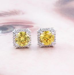 2021 Choucong Merk Oorbellen Simple Mode-sieraden Real 925 Sterling Zilver Ronde Cut Emerlad CZ Diamond Gemstones Eternity Women Wedding Earring Gift