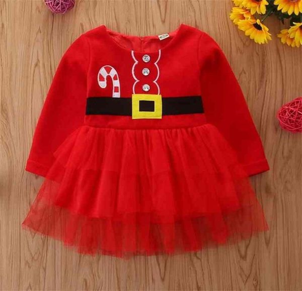 2021 Navidad Baby Girls Vestido de encaje Manga larga Otoño Invierno Recién nacido Children039s Vestidos Moda Rojo Casual Cuello redondo Paño7578466