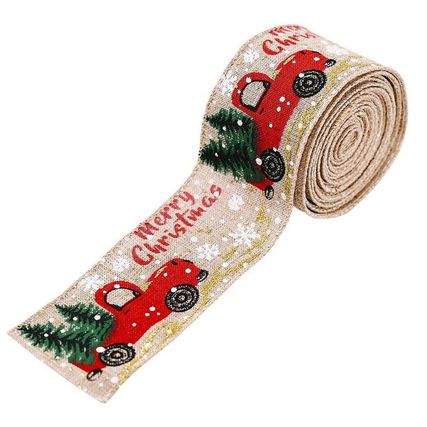 Décorations de noël Vintage camion toile de jute ruban emballage cadeau de noël bricolage tissu tourbillon ruban grossiste 2023