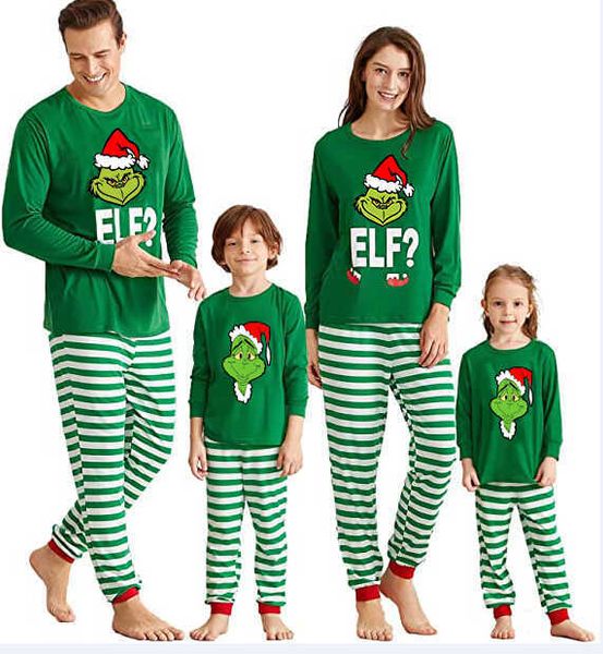 2021 trajes a juego de la familia de Navidad Navidad 2 uds papá mamá niños Grinch ropa de dormir ropa de dormir ropa de casa PJs trajes H1014