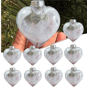 2021 decoraciones de adornos conmemorativos de Navidad, bola de plumas transparente de plástico en forma de corazón de 10cm/3,93 pulgadas para regalo colgante conmemorativo de árbol de Navidad