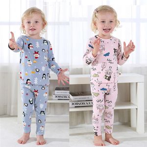 2021 Conjunto de pijamas de Navidad Conjunto de ropa de bebé de manga larga con estampado de animales de dibujos animados Conjuntos de ropa para bebés Trajes para niños pequeños Trajes de ropa interior de algodón cálido