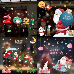 2021 Navidad Santa Claus Reno pegatinas electrostáticas para ventana de vidrio Navidad copos de nieve DIY pegatina Año Nuevo decoración del hogar