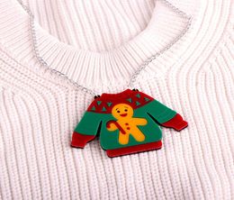 2021 Kerst Trui Hanger Ketting Voor Vrouwen Gingerbread Man Ketting Meisjes Kids Leuke Trendy Sieraden Acryl Accessoires1698366