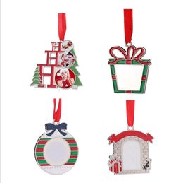 2021 décorations d'arbres de Noël sublimation ornements suspendus en métal bricolage personnalisé familles américaines Kits de décoration pour enfants petit arbre de Noël