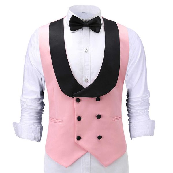 2021 clásico vestido de boda chaleco de doble botonadura para hombre diseño de moda traje de novio rosa fiesta hombres negocios mejor hombre chaleco X0909