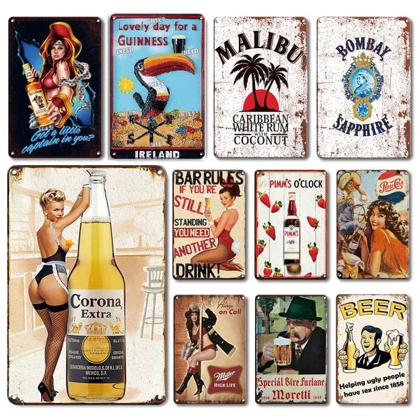 Póster de metal clásico de vino y niñas, cartel de chapa, placa de metal de cerveza de Irlanda vintage para bar, decoración de pared de pub, placas de pintura de hierro para hombre, carteles de pared para habitación de cocina, 20x30cm