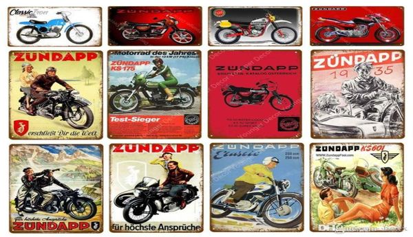 2021 Classic Zundapp Motorcycles Metal Plate Signs Vintage Metal Poster Garaje Club de autos Decoración de pared de la pared PLA2764093