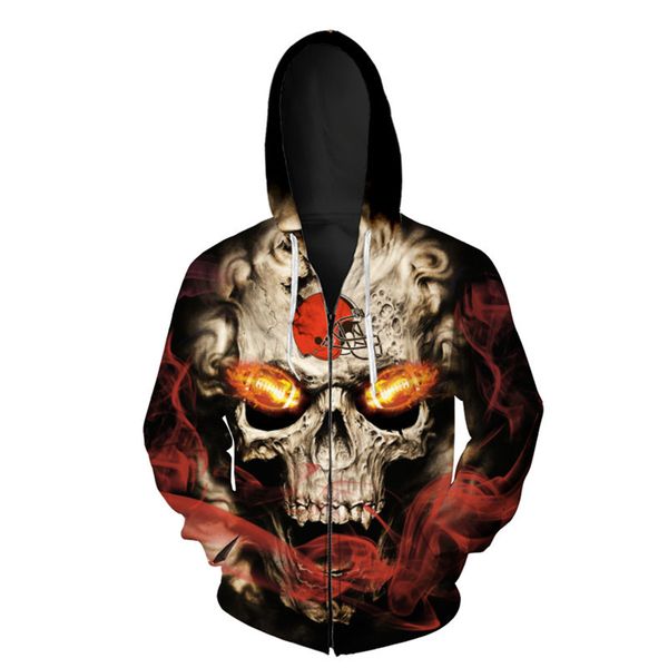 2021 Cleveland Men's cool football sportswear Splash ink paint red helmet print Browns 3D Zipper Hoodies