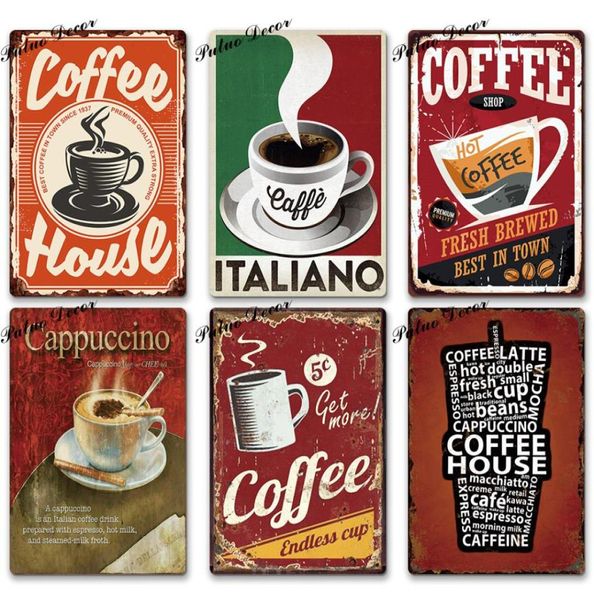2021 Coffee letrero letrero de metal vintage placa decoración de la pared de la coqueteo para tiendas de la cafetería del café café carteles de metal retro de hierro 4571294